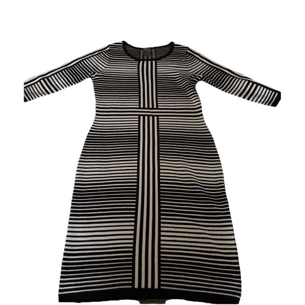 Gabby Skye Women's 3/4 Sleeve Side Printed Sheath Sweater Dress, Black/Ivory Lg - Picture 2 of 8